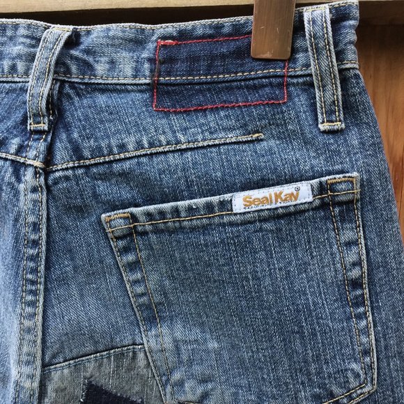 Seal Kay Patchwork Indigo Blue Denim Jeans Straight Leg Fit Womens Size 26 NWOT - Picture 12 of 16